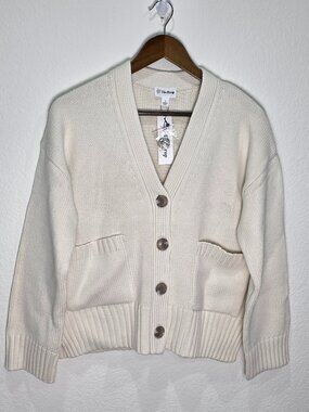 The Drop Brigitte Cotton Blend Chunky Cardigan Whisper White NWT Size S